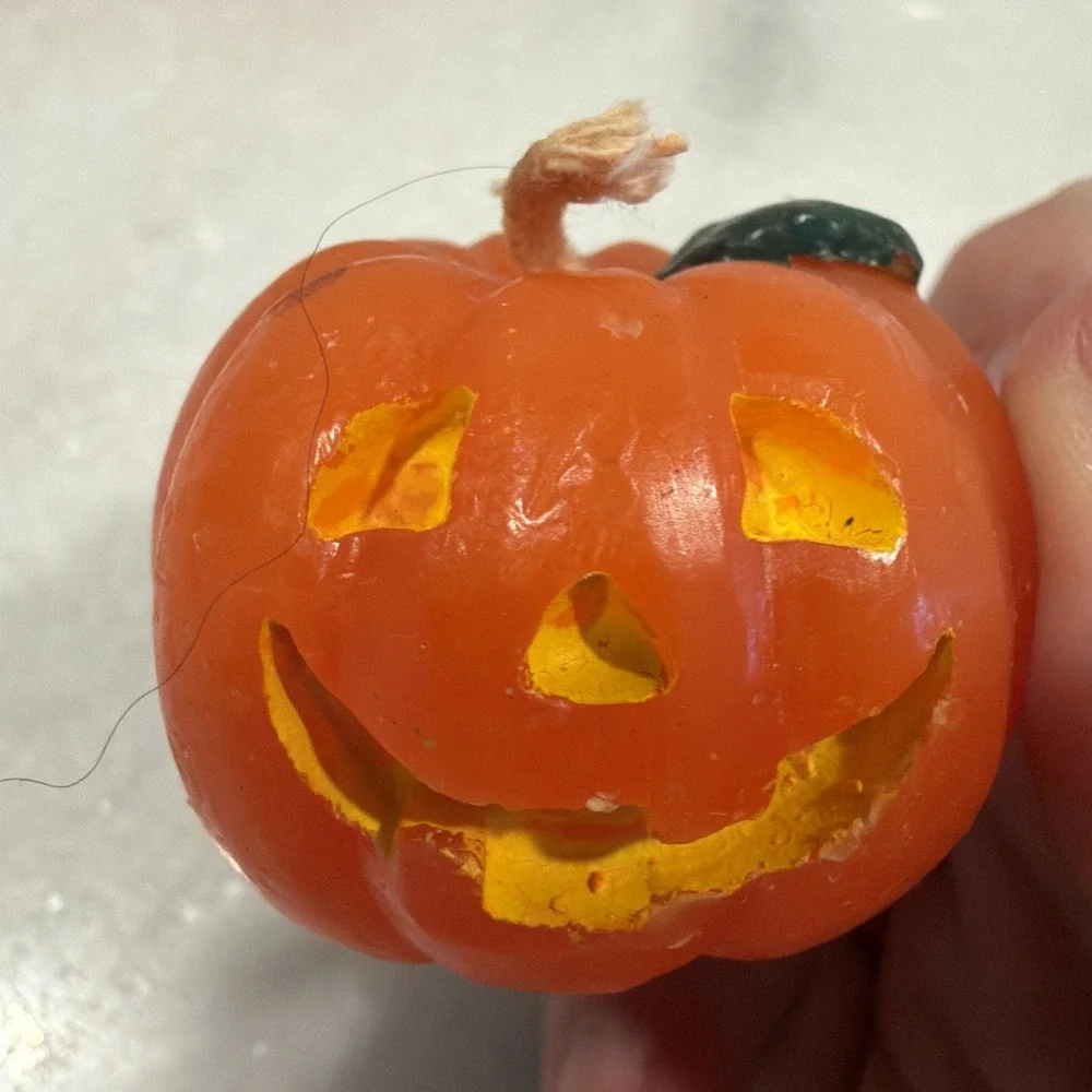 Set Of 3 Vintage 1980's Halloween Pumpkin Jack-O-Lantern Candle Decoration